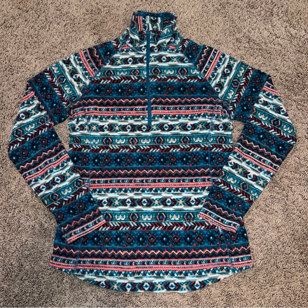 Women’s Woolrich Southwestern Aztec Blue Pink Lightweight Fleece Pullover Medium